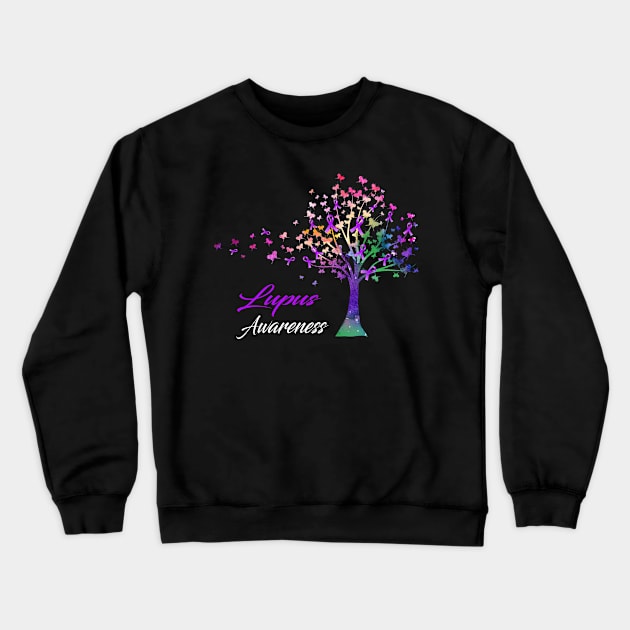 Tree Ribbons Lupus Awareness Support Lupus Warrior Gifts Crewneck Sweatshirt by ThePassion99